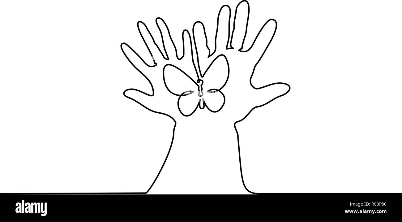 Continuo di un disegno della linea. Abstract mani butterfly. Illustrazione Vettoriale Illustrazione Vettoriale