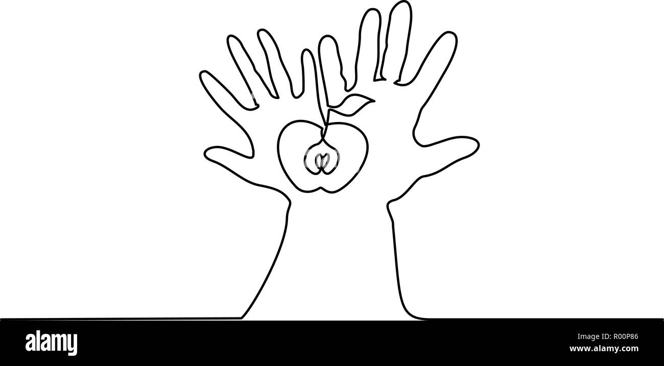 Continuo di un disegno della linea. Abstract mani di apple. Illustrazione Vettoriale Illustrazione Vettoriale