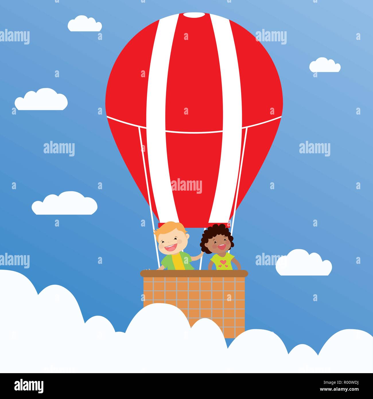 Sticker Bambini in Mongolfiera-Children in Fire Balloon-Vector 