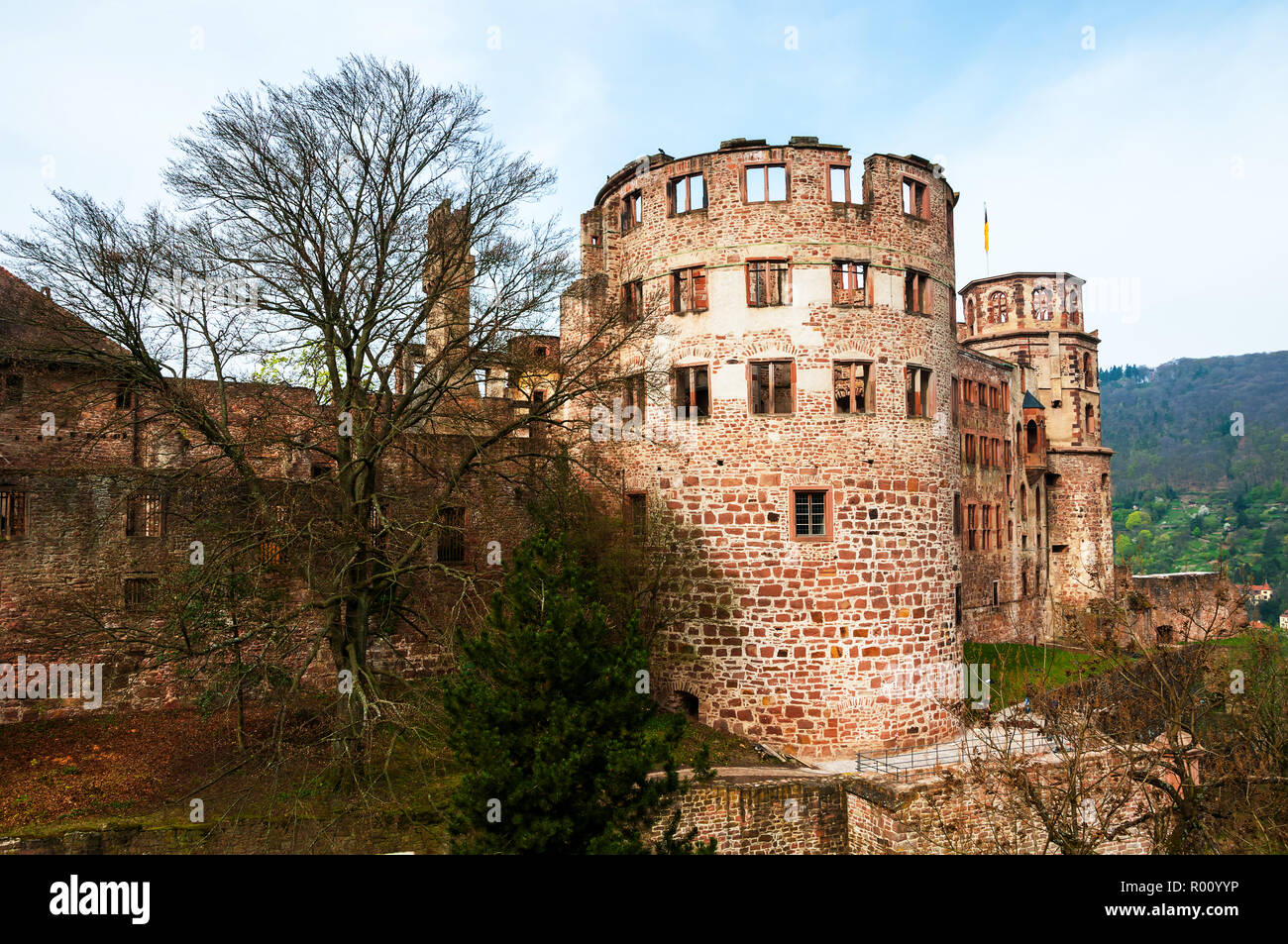 Heidelberg, Germania. Lo stile rinascimentale del castello di Heidelberg - rovina e un punto di riferimento in Germania. Una popolare destinazione turistica, la più famosa attrazione del Foto Stock