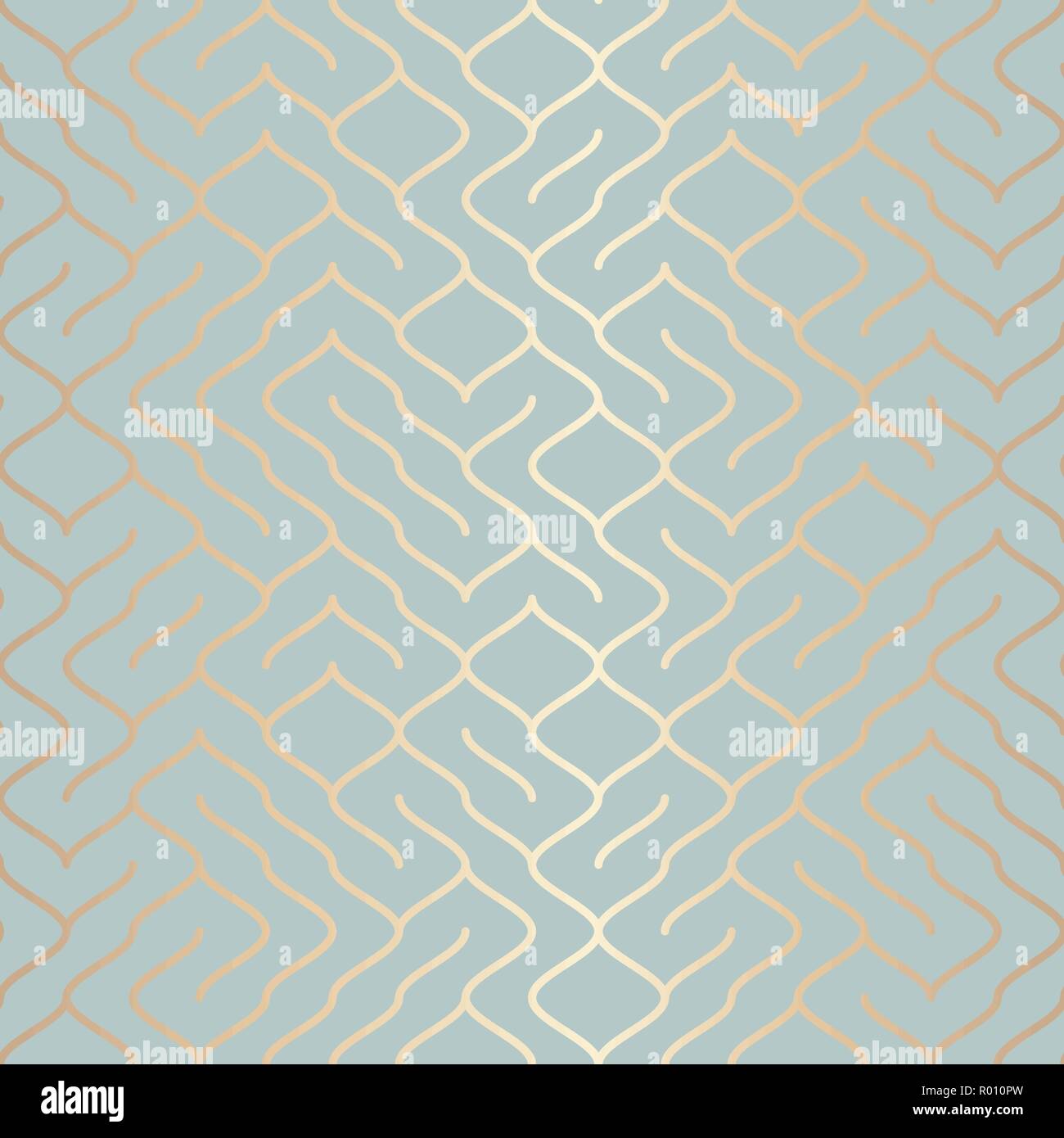 Senza soluzione di continuità geometrica del vettore d'oro modello di elemento. Sfondo astratto di linea in rame sulla texture verde blu. Semplice in stile minimalista stampa grafica Illustrazione Vettoriale