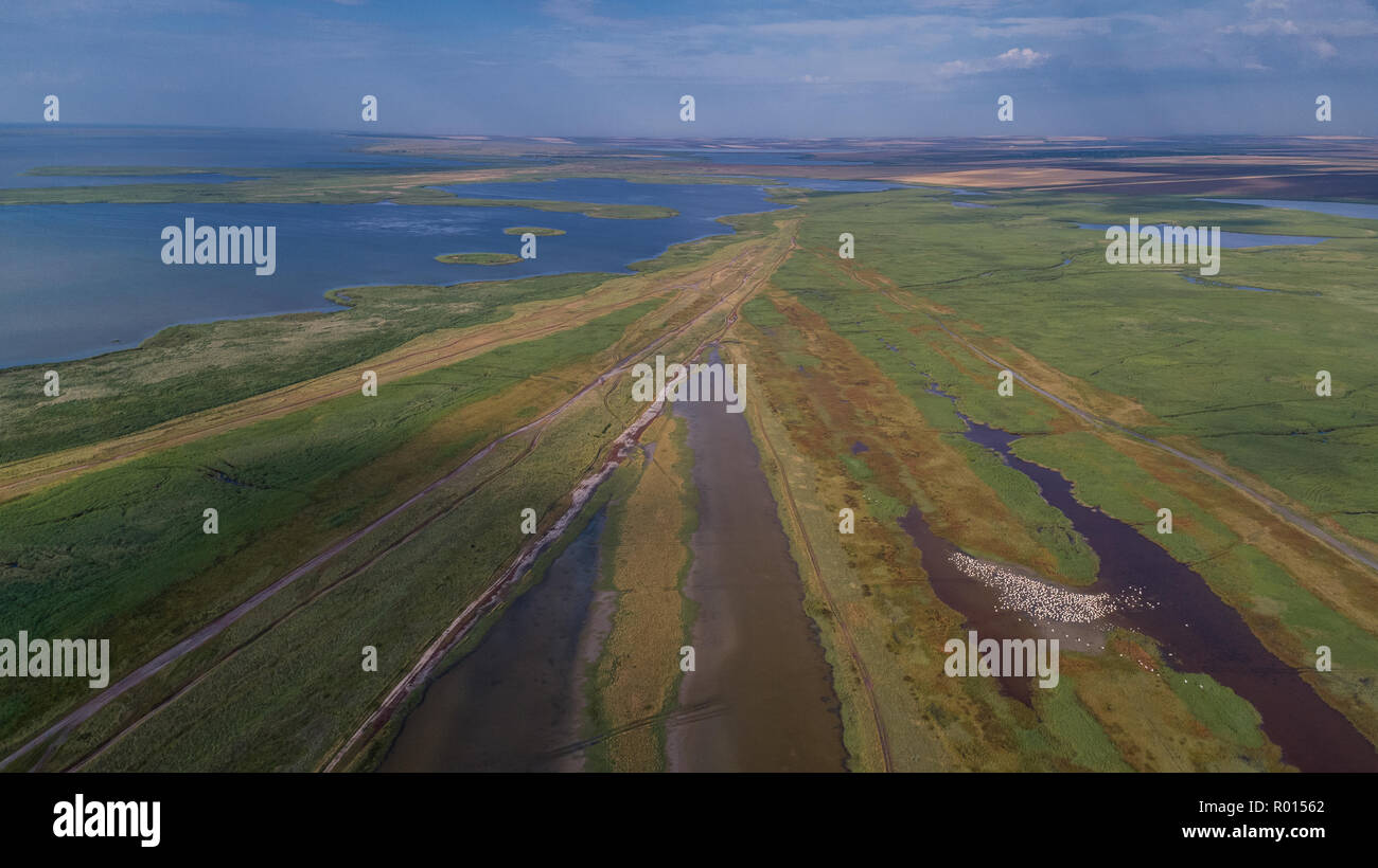 Vista aerea del Delta del Danubio, Romania, Europa Foto Stock