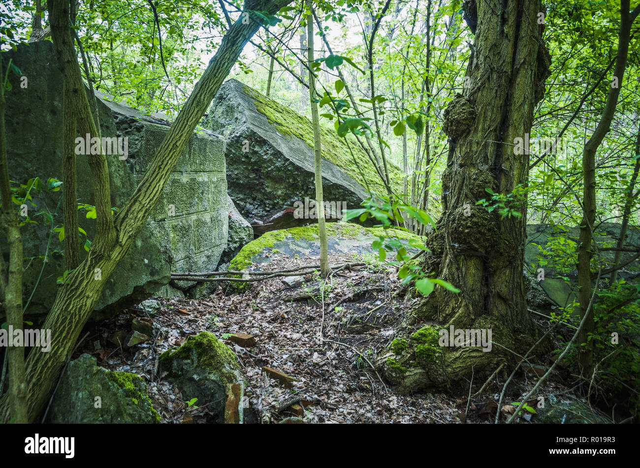 Abbandonato resti del distrutto bunker di Festung Breslau. Foto Stock