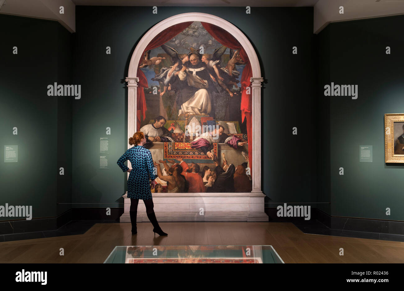 National Gallery di Londra, Regno Unito. 1 Novembre, 2018. Nato a Venezia e di scuola veneziana, il rinascimento ritratto pittore Lorenzo Lotto ha viaggiato molto e ha lavorato in diverse parti d'Italia, più in particolare a Treviso, Bergamo e Venezia e le marche italiane. La mostra va dal 5 Nov 2018 - 10 Feb 2019. Immagine: l'Elemosina di San Antonino di Firenze, 1542. Chiesa di Ss. Giovanni e Paolo Venezia. Credito: Malcolm Park/Alamy Live News. Foto Stock