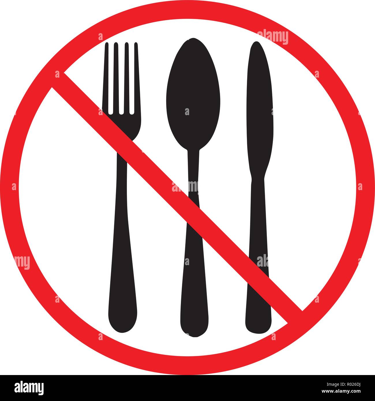 Non mangiare icona. Posate il simbolo. Coltello, cucchiaio e forchetta. Nessun segno di cibo Illustrazione Vettoriale