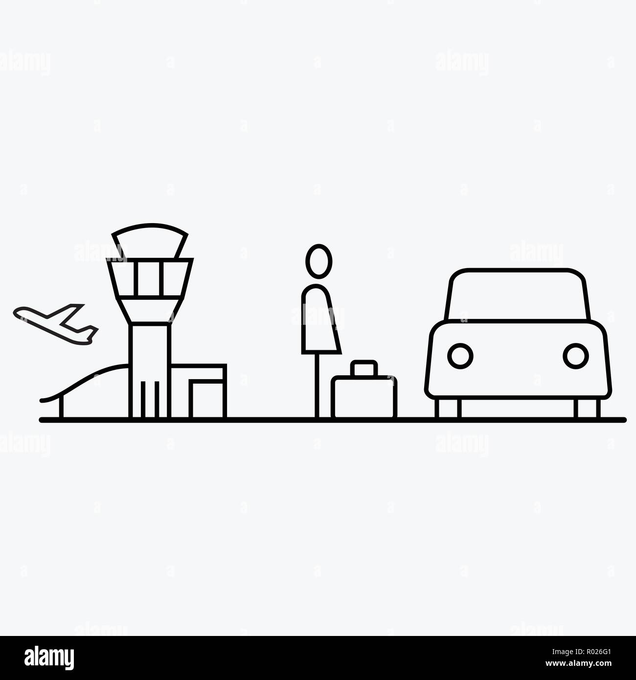 Persona con una valigia vicino all'aeroporto Illustrazione Vettoriale