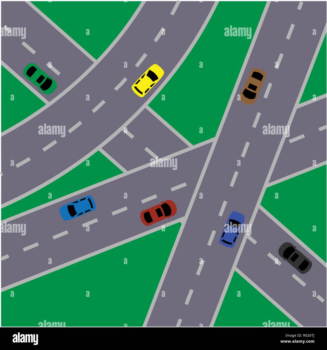 La sovrapposizione di strade con vetture di diversi colori Illustrazione Vettoriale