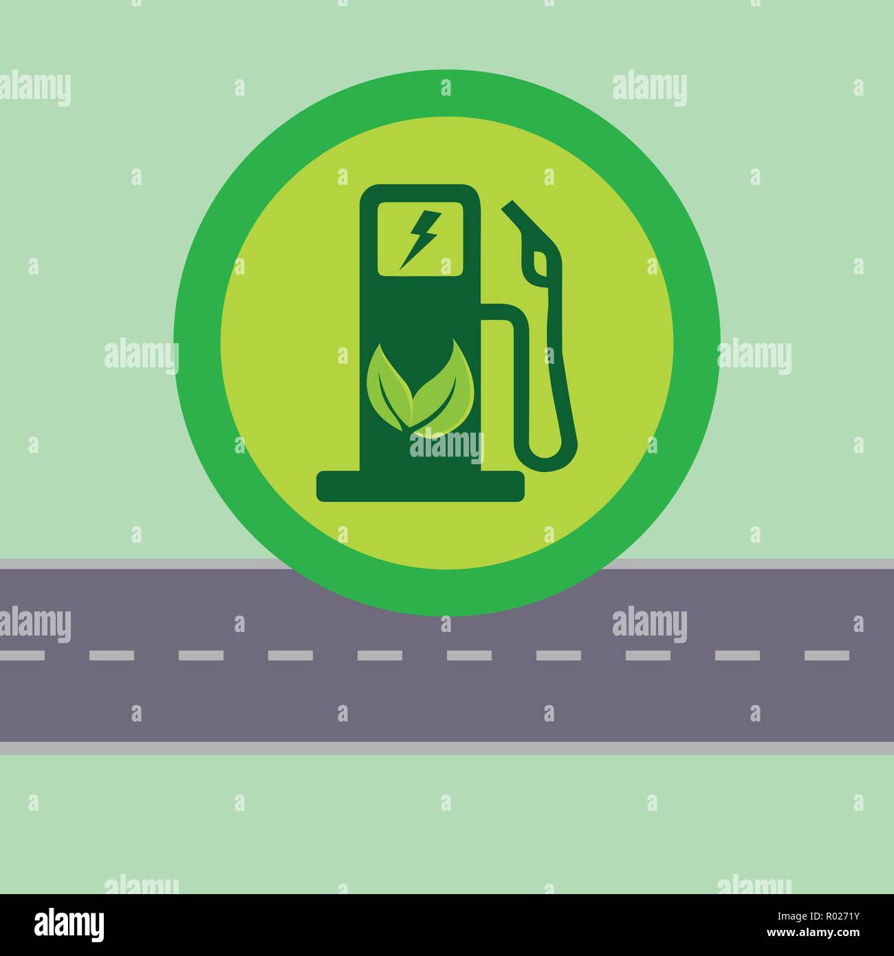 Verde la pompa carburante elettrica su strada Illustrazione Vettoriale