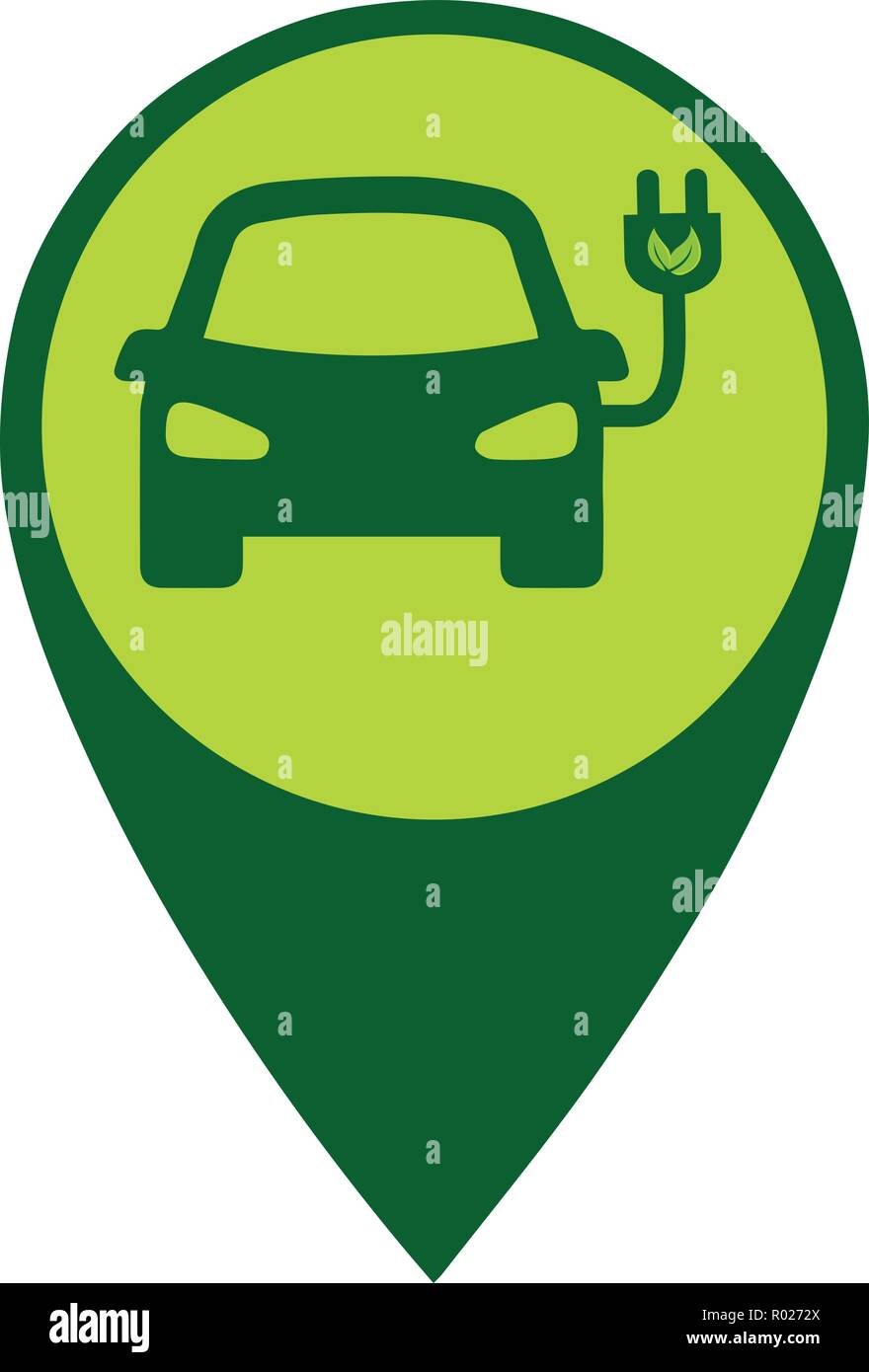 Verde auto con plug in cavo, veicolo elettrico della stazione di carica Illustrazione Vettoriale