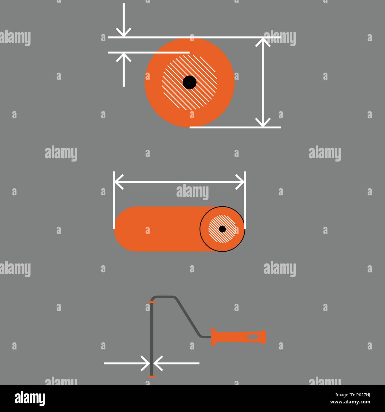 Principali componenti di un rullo: il telaio del rullo e il coperchio del rullo Illustrazione Vettoriale