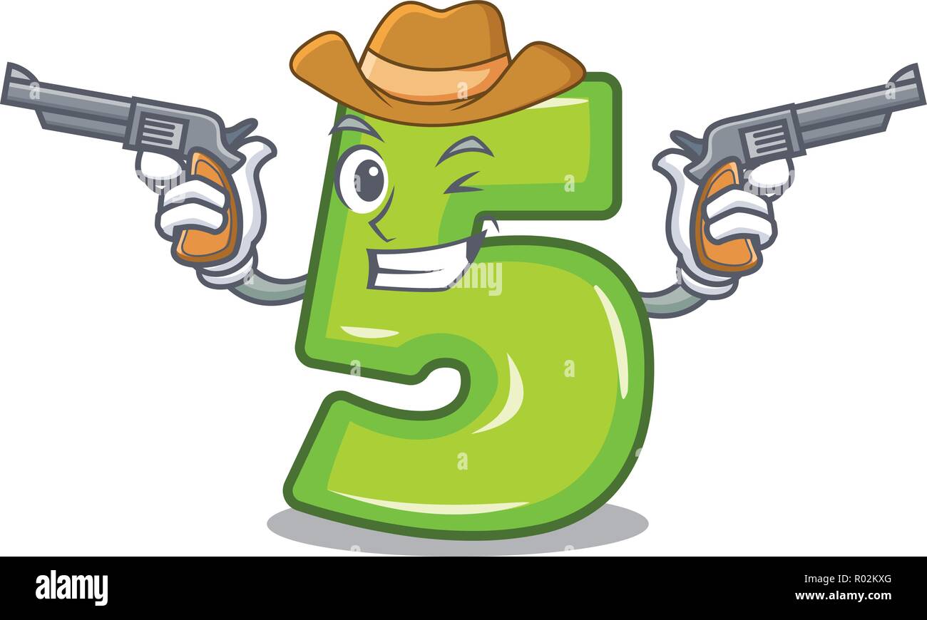 Cowboy numero di carattere cinque alla porta di legno Illustrazione Vettoriale