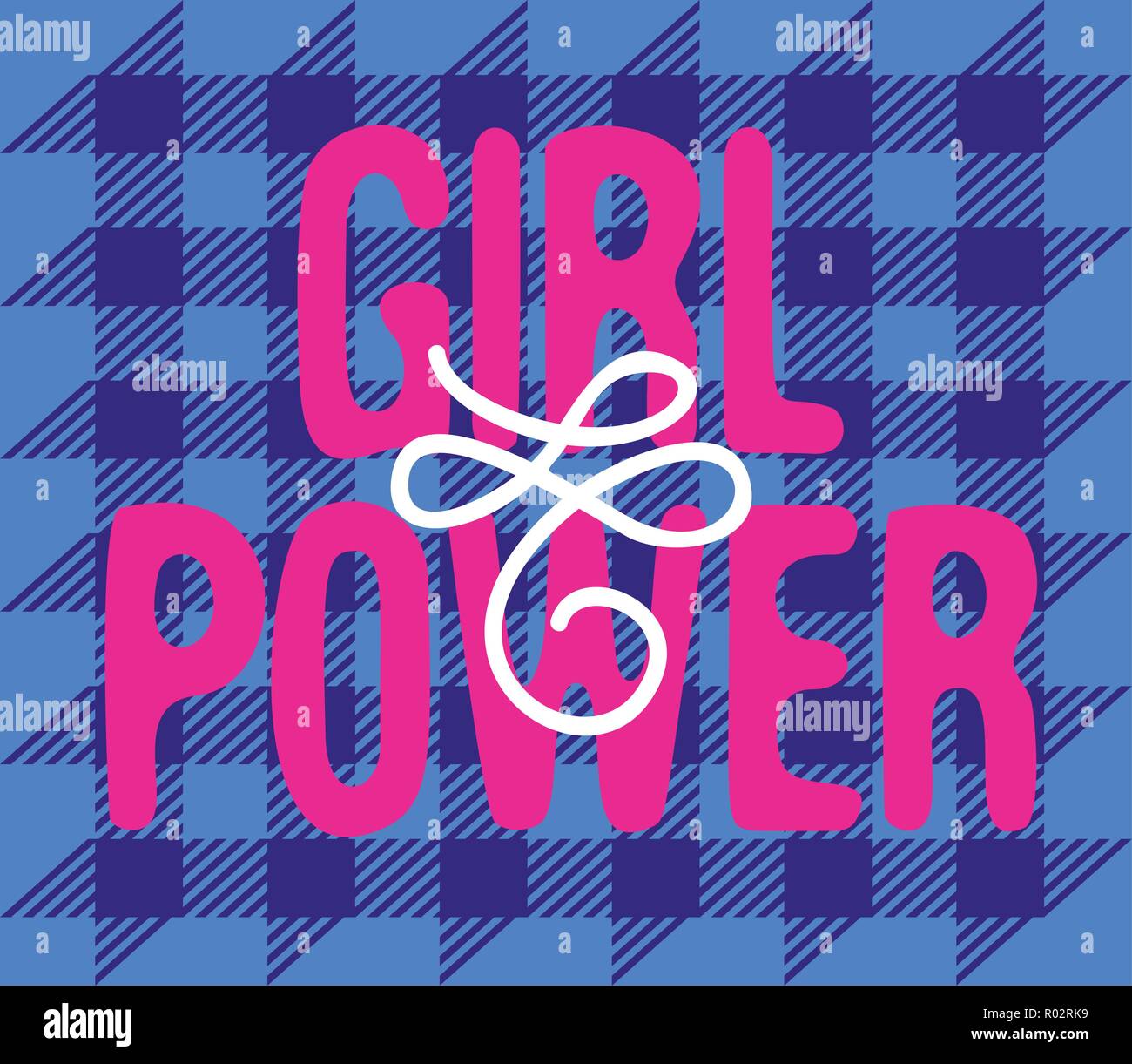Poster del vettore Girl Power. Abbreviazione su sfondo di tartan. Per adesivo, patch, pin o t-shirt stampa. Illustrazione Vettoriale