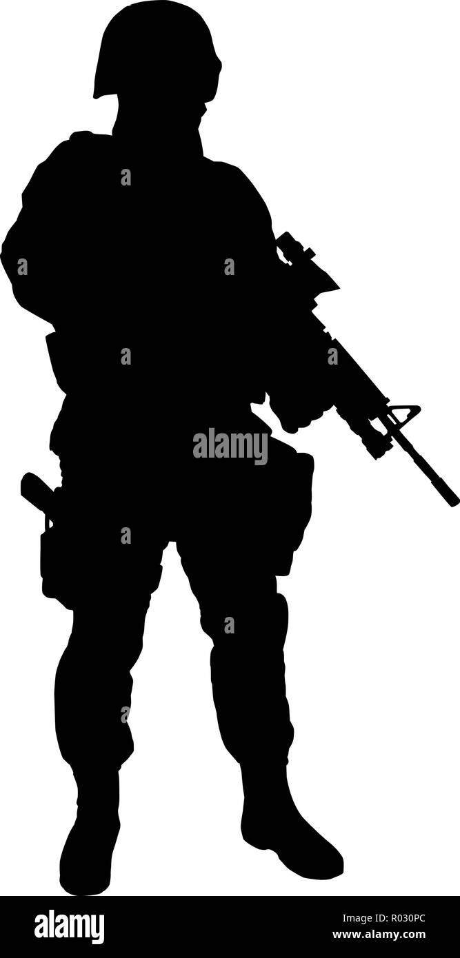SWAT armati fighter vettore isolato silhouette nera Illustrazione Vettoriale
