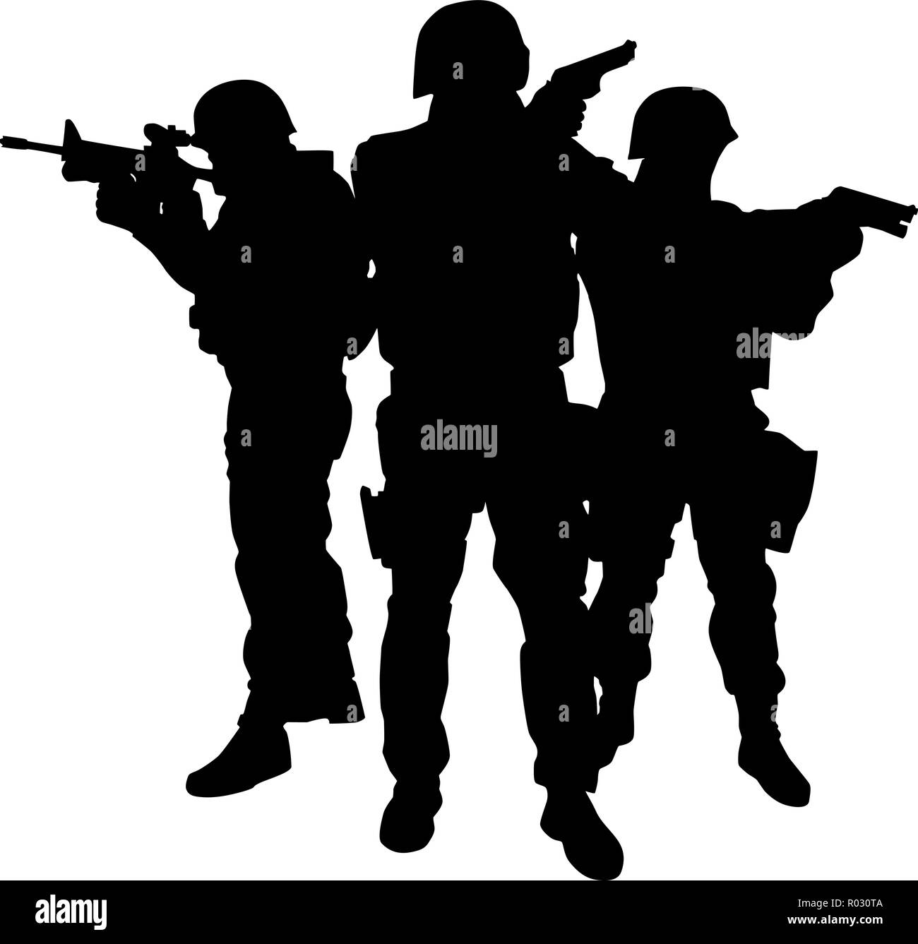La polizia delle forze speciali degli ufficiali del vettore silhouette nera Illustrazione Vettoriale