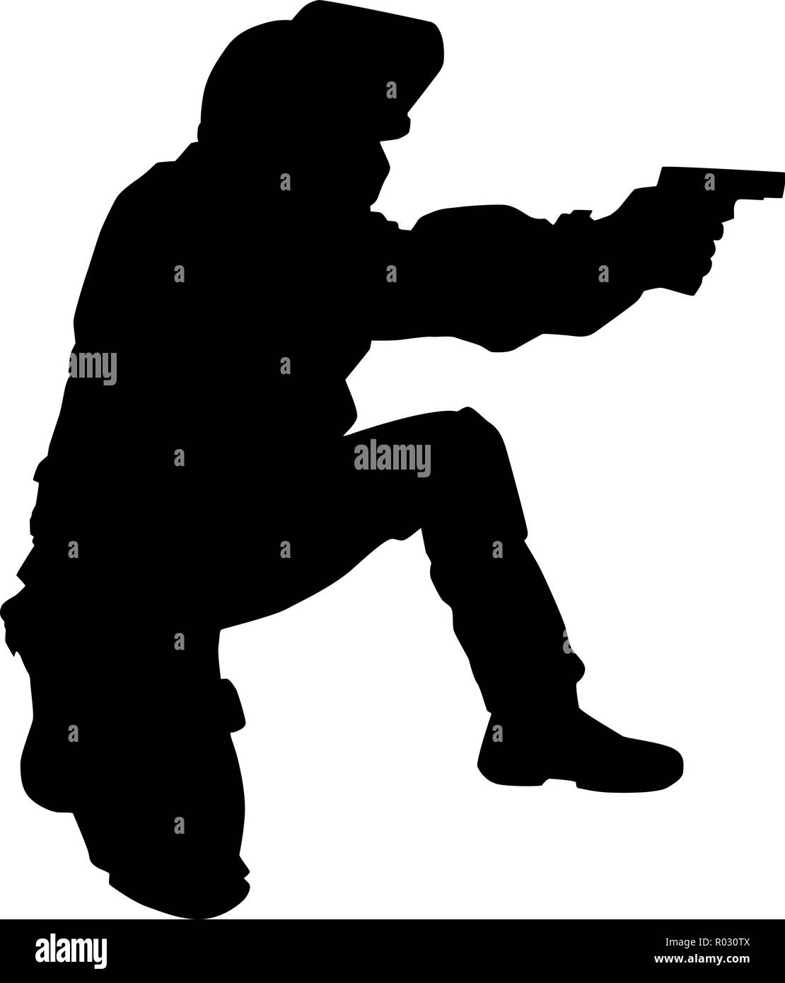 Poliziotto TIRO CON PISTOLA vettore silhouette nera Illustrazione Vettoriale
