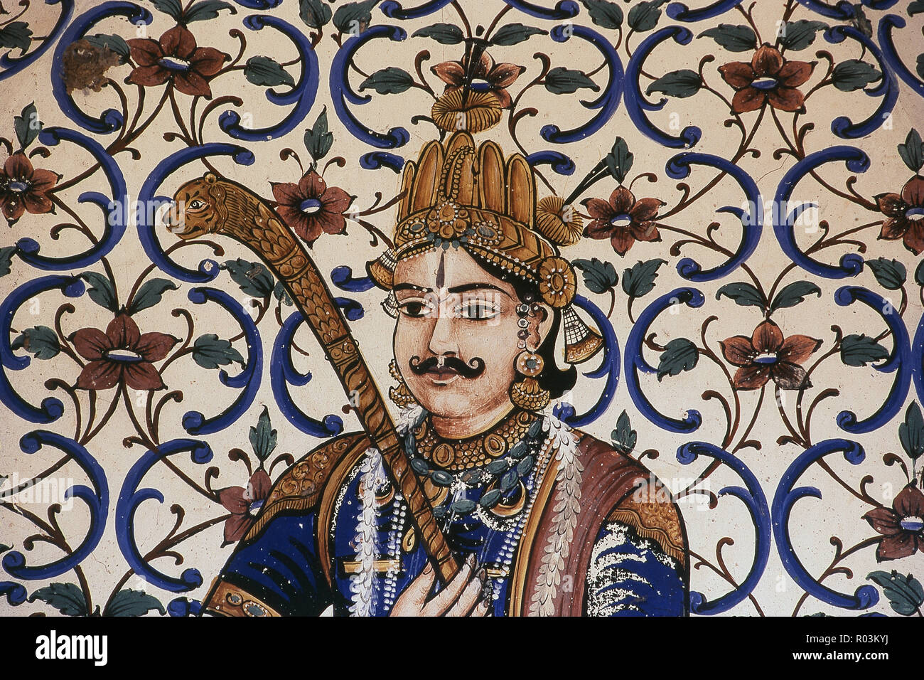 Pittura ad affresco al city palace gate, Jaipur, Rajasthan, India, Asia Foto Stock