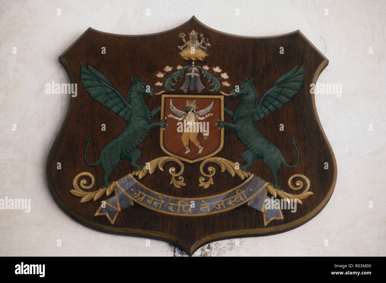 Emblema di Kotah, Raja Madhosingh museum, Kota, Rajasthan, India, Asia Foto Stock