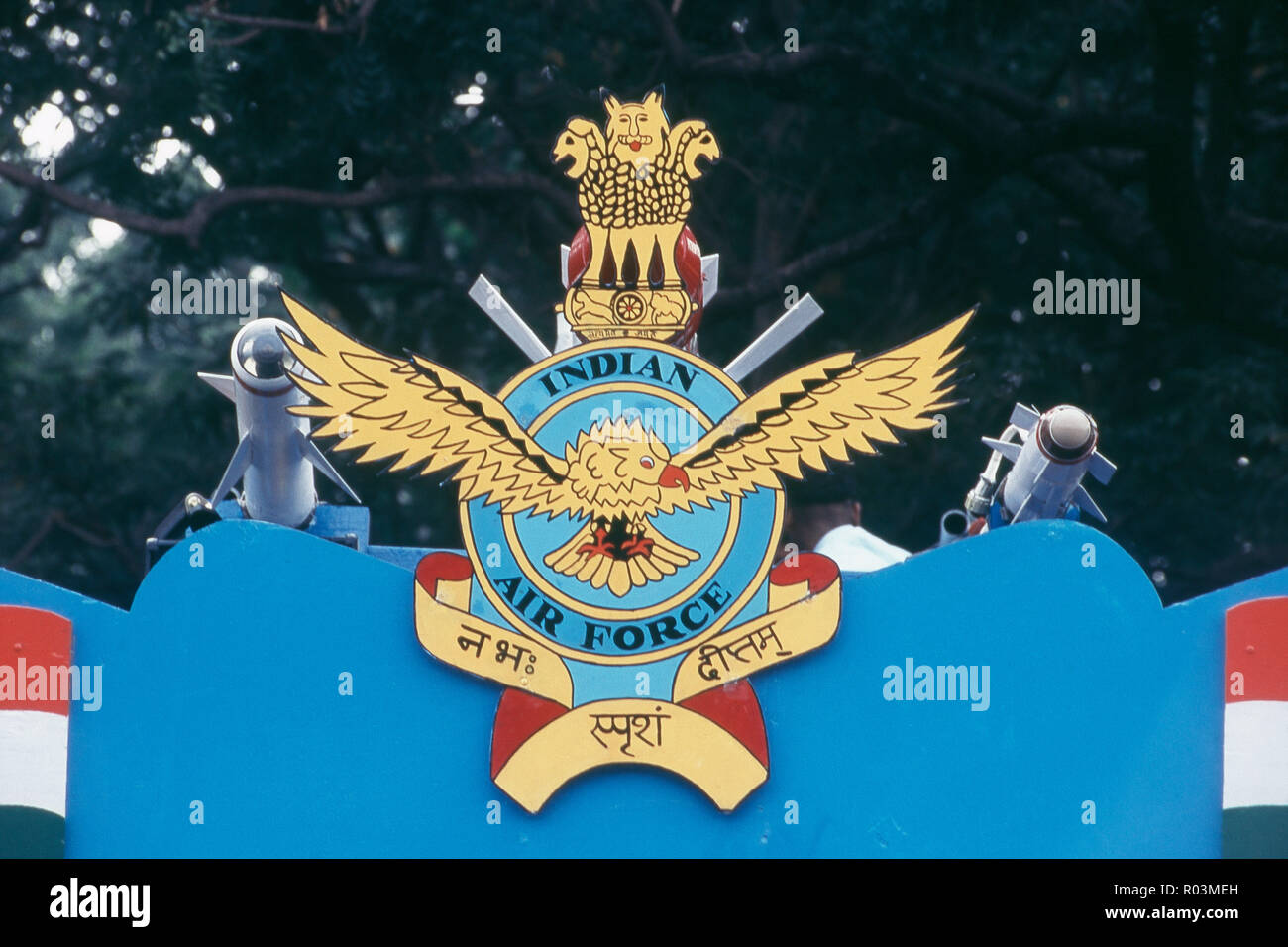 Forza aerea indiana emblema, il giorno della Repubblica, Chennai, nello Stato del Tamil Nadu, India, Asia Foto Stock