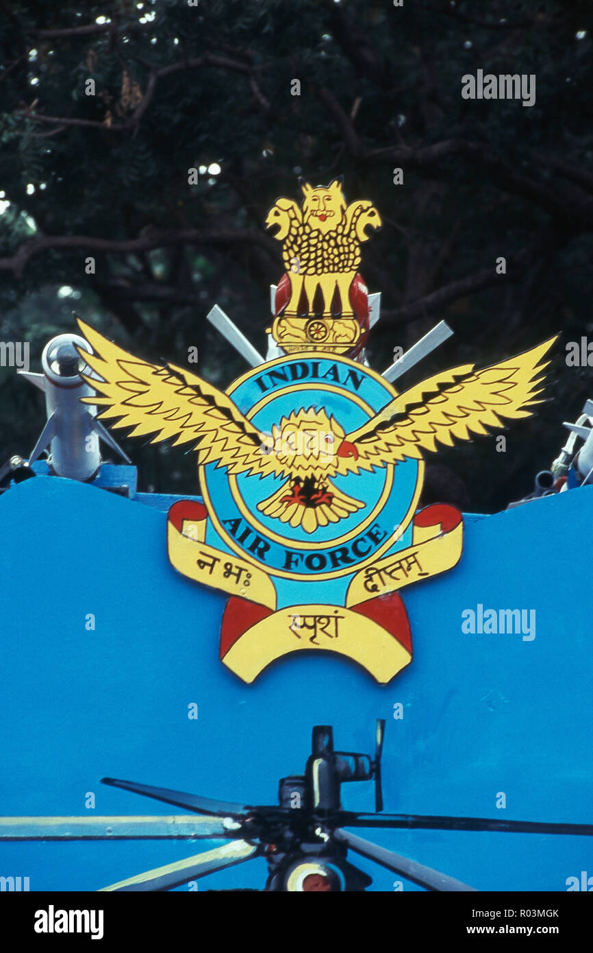 Forza aerea indiana emblema, il giorno della Repubblica, Chennai, nello Stato del Tamil Nadu, India, Asia, Asia Foto Stock