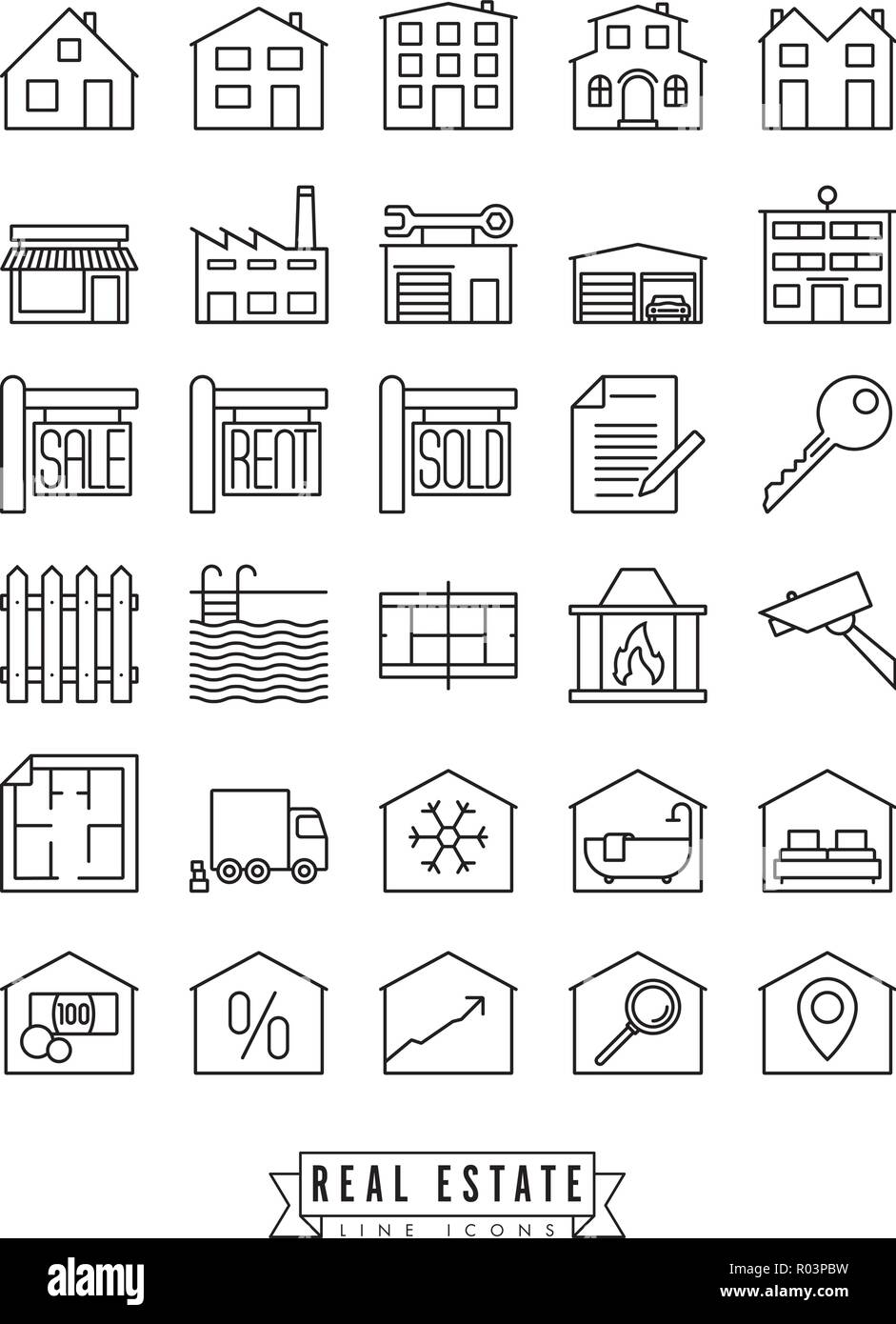 Raccolta di real estate linea vettore di icone Illustrazione Vettoriale