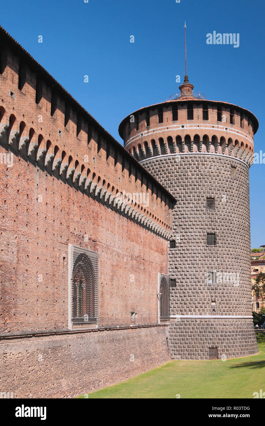 Torre del Carmine, Castello Sforzesco. Milano, Lombardia, Italia Foto Stock
