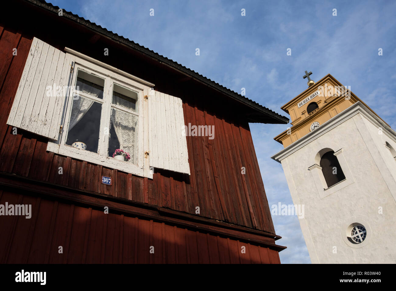 Gammelstad chiesa cittadina in Lulea in Lapponia svedese, elencato come un centro per il Patrimonio Mondiale dell'Unesco, Svezia settentrionale e Scandinavia Foto Stock