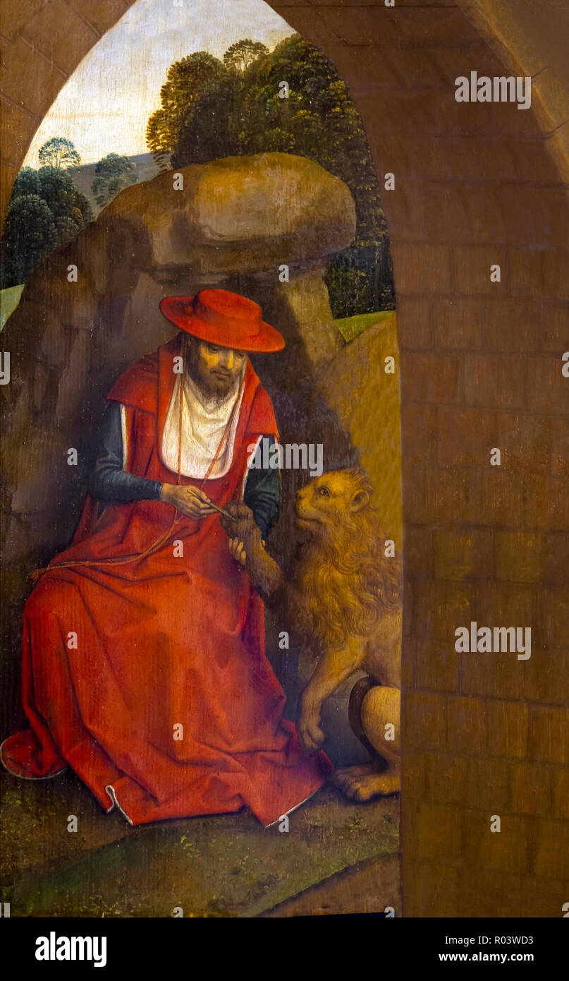 San Girolamo e il leone, Hans Memling, 1485-1490, Kunsthaus di Zurigo, Zurigo, Svizzera, Europa Foto Stock