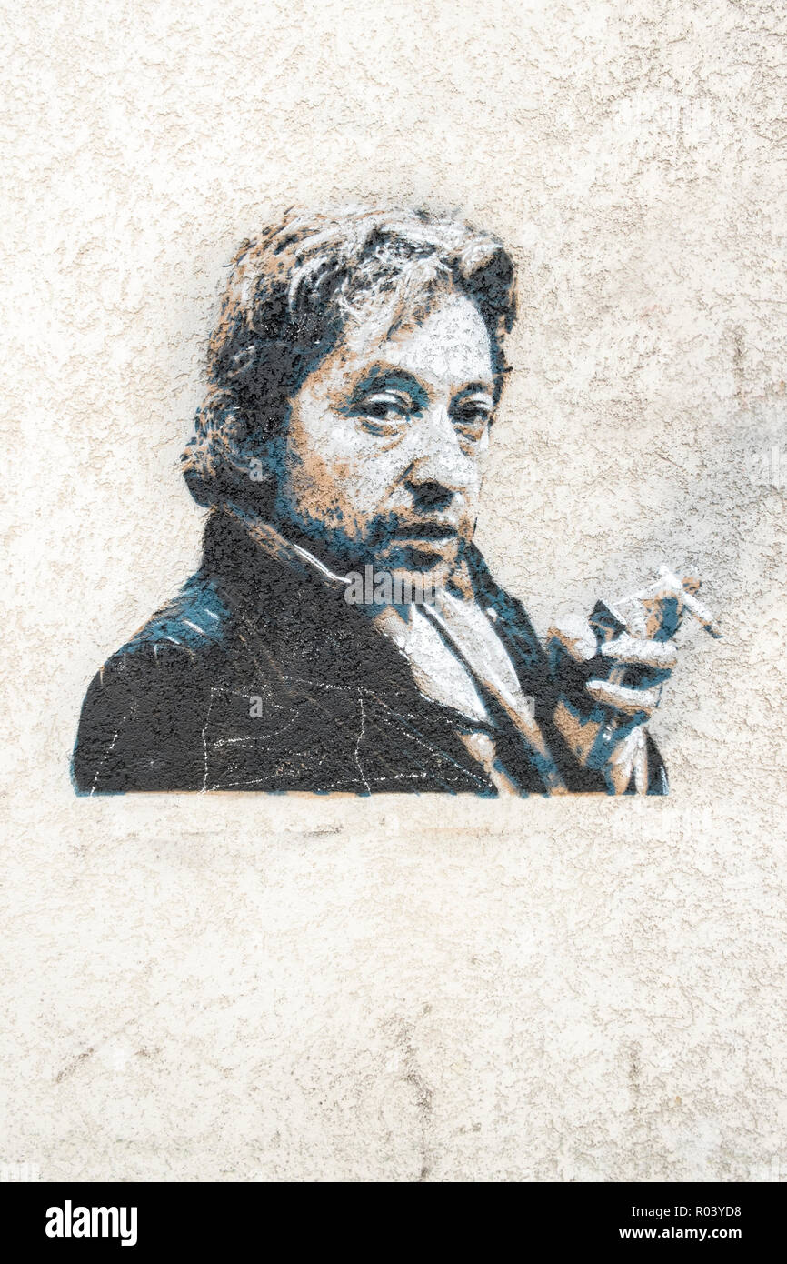 Stencil ritratto della cantante francese-songwtiter Serge Gainsbourg Foto Stock