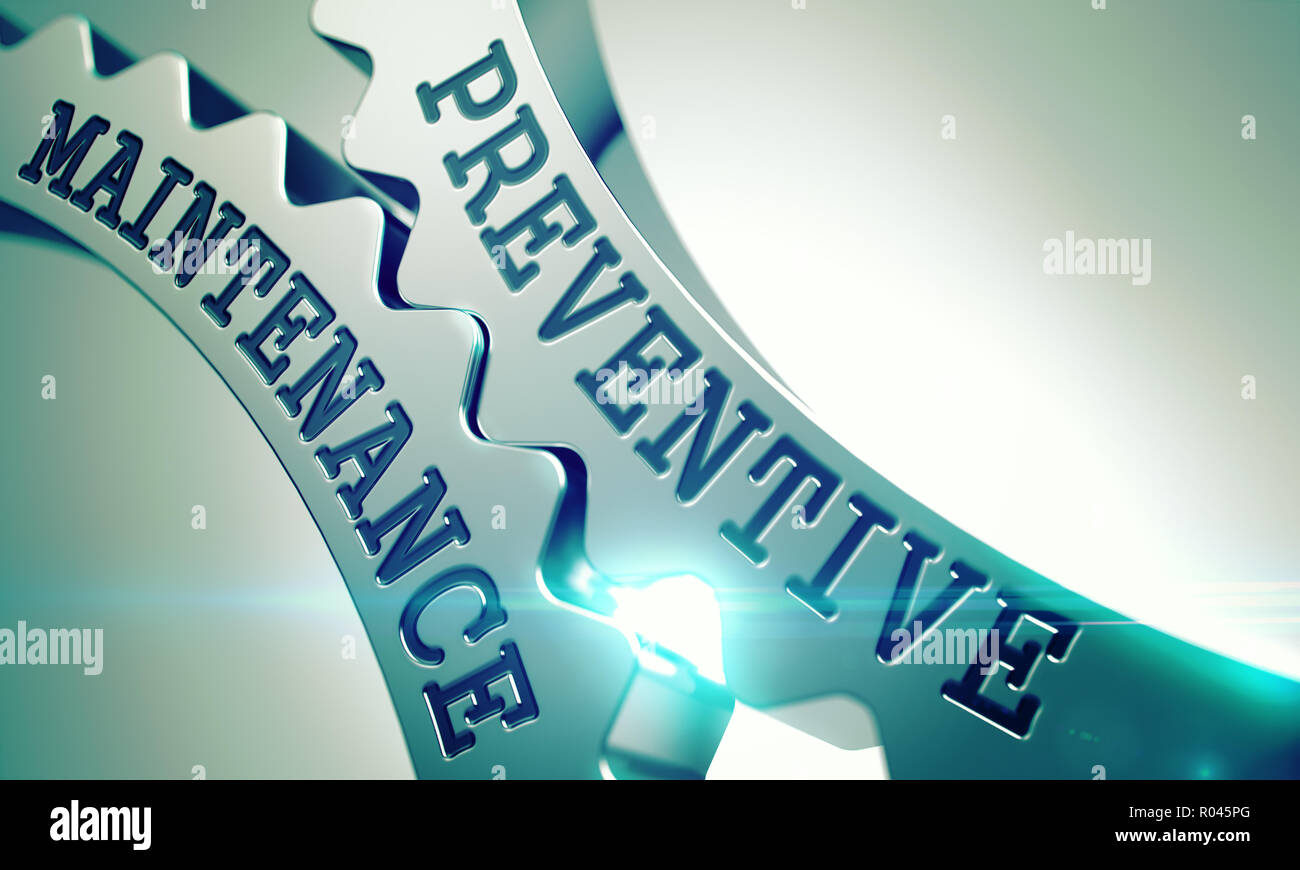 Manutenzione preventiva - Meccanismo di ruote dentate metalliche . 3D . Foto Stock
