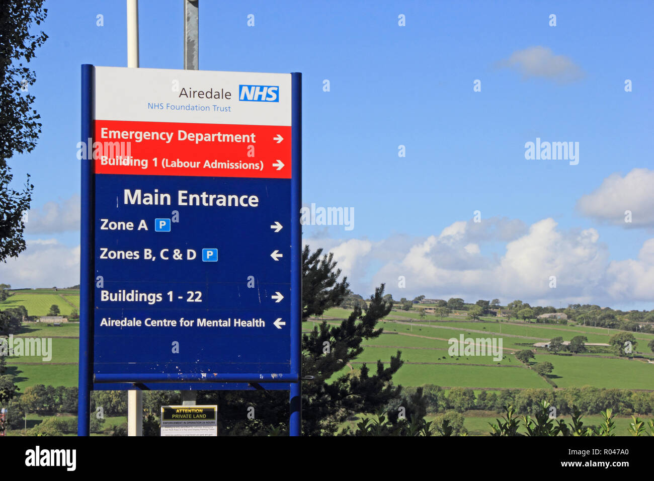 Airedale Ospedale Generale di segno Foto Stock