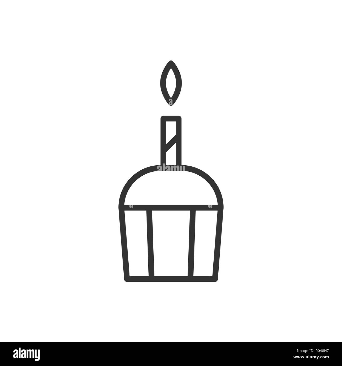 Torta di compleanno segno, logo per mobile app e web design. Semplice lineare stile icona vettore. Corsa modificabile. Illustrazione,eps 10. Illustrazione Vettoriale