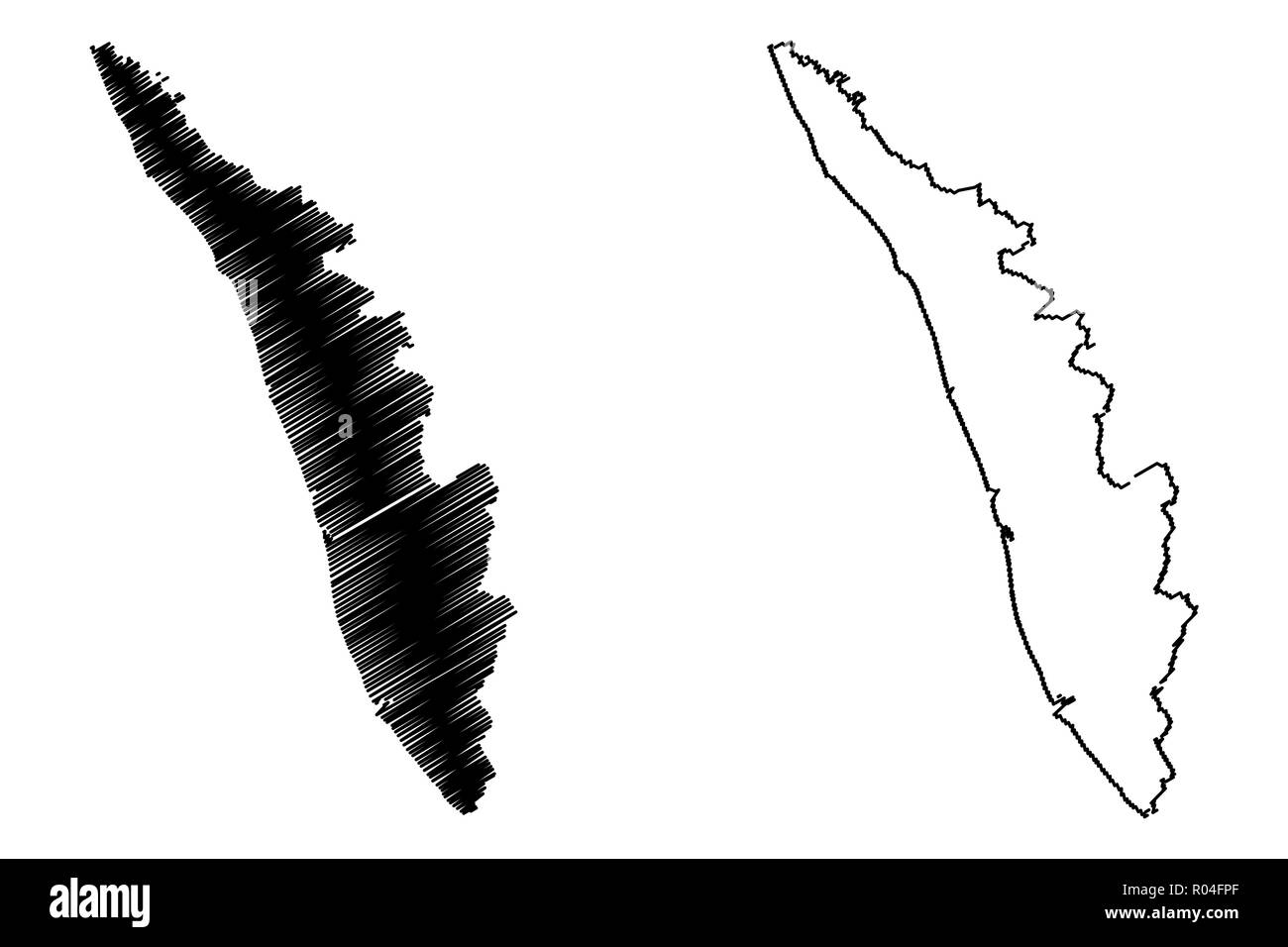 Il Kerala (Stati e territori dell'Unione Indiana, Stati federati, la Repubblica dell' India) mappa illustrazione vettoriale, scribble schizzo dello stato del Kerala mappa Illustrazione Vettoriale