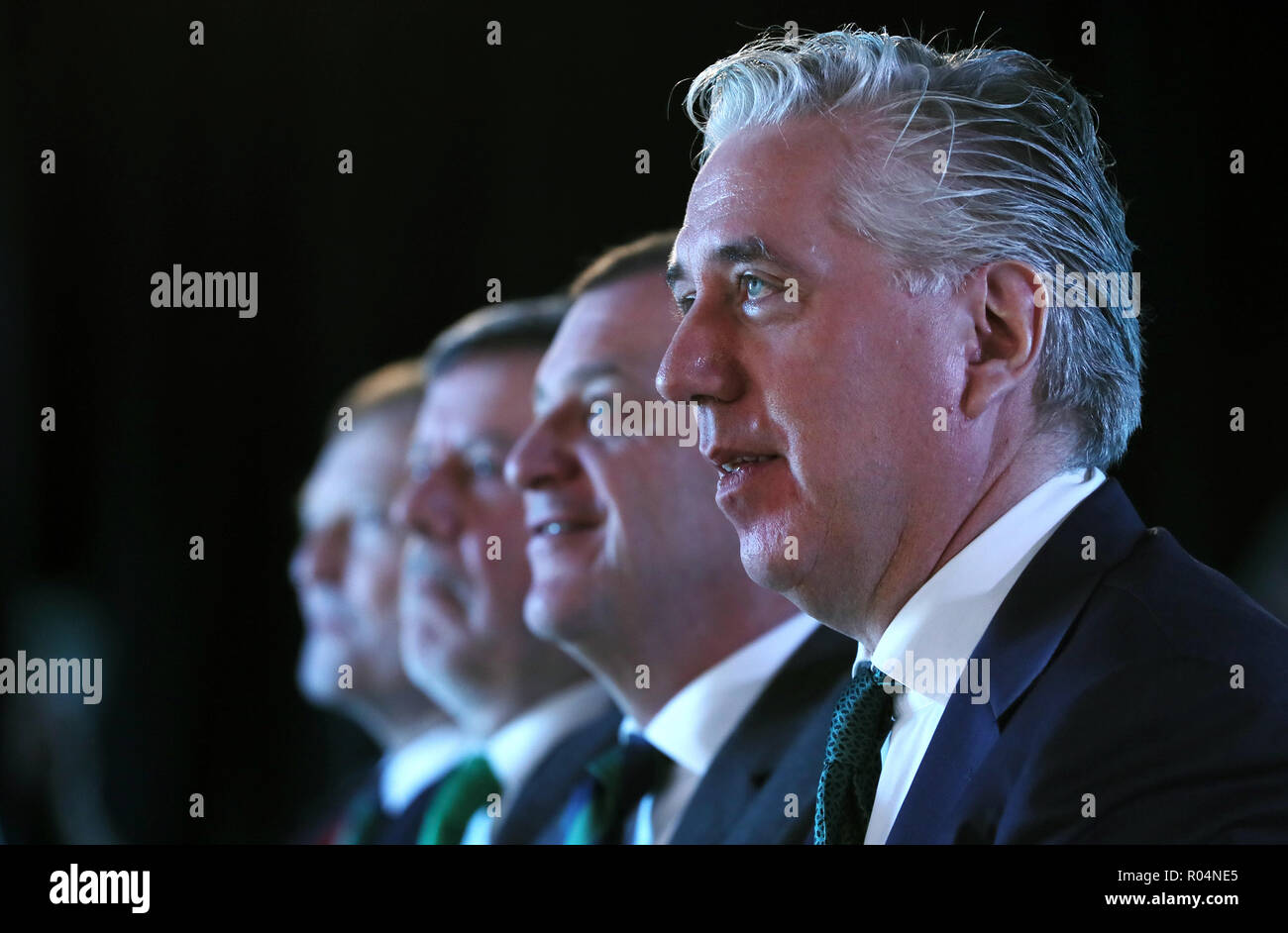 FAI Chief Executive John Delaney durante l'annuncio al Windsor Park di Belfast, che fai & IFA eseguirà un'offerta comune per il 2023 UEFA U21 campionato. Foto Stock