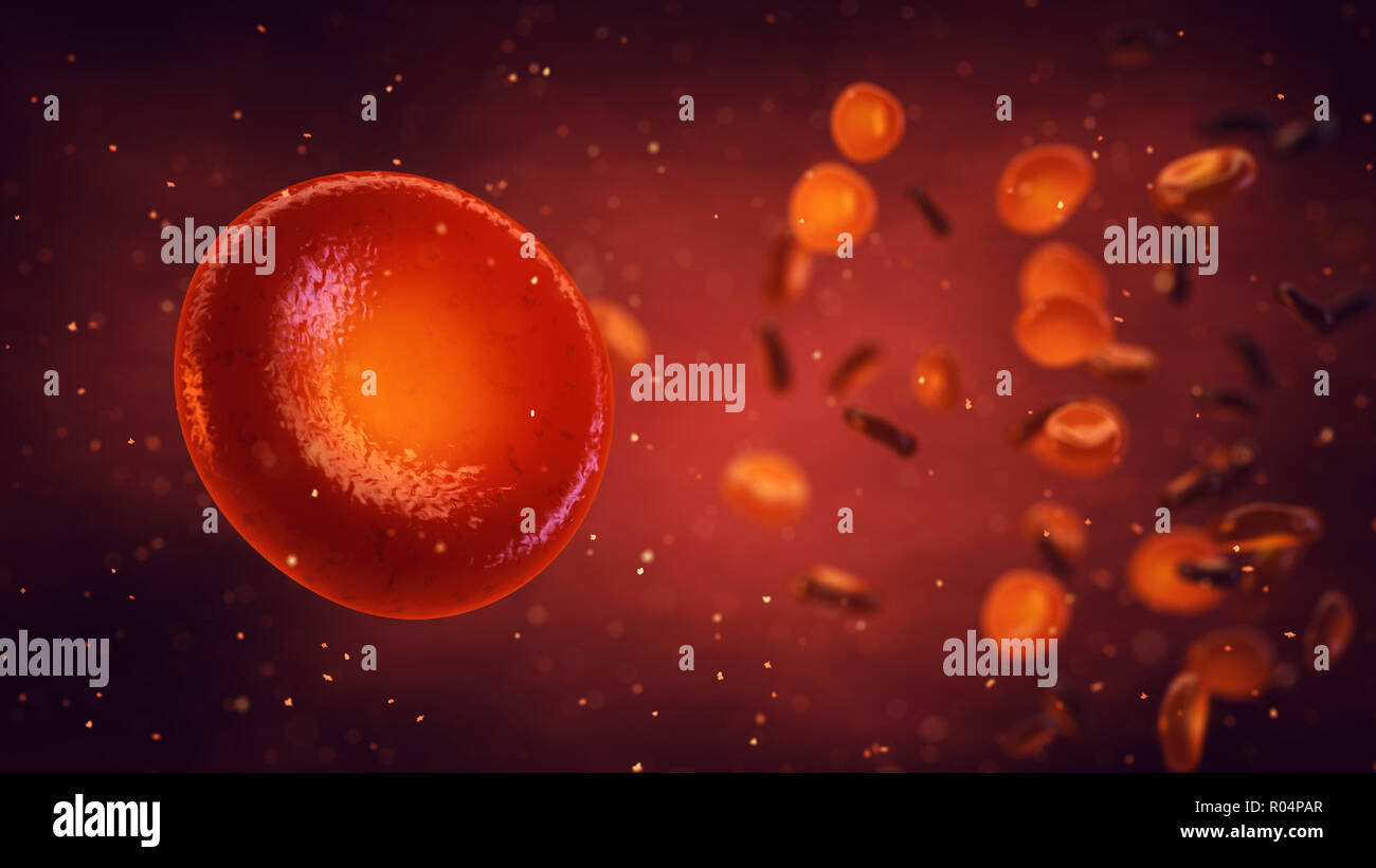 Le cellule rosse del sangue trasportare ossigeno a tutti i tessuti del corpo, gli eritrociti sfondo, 3d illustrazione Foto Stock