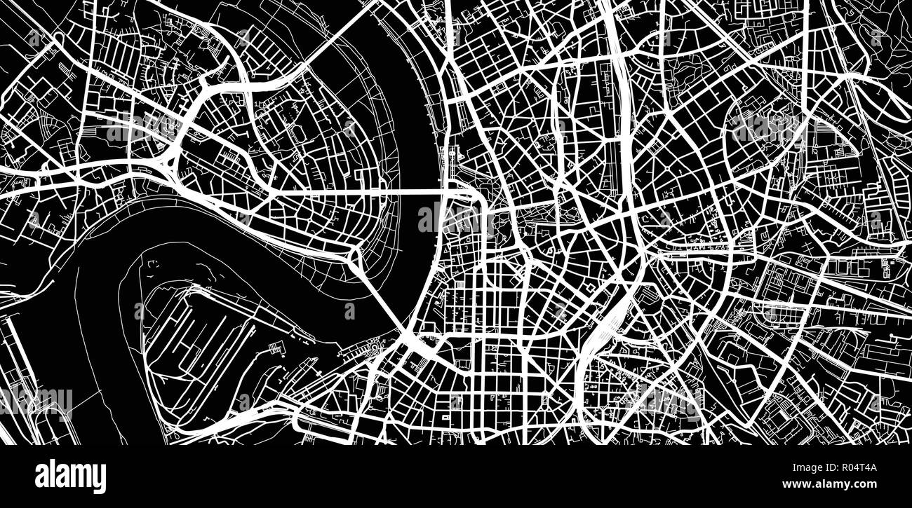 Vettore urbano mappa della città di Dusseldorf, Germania Illustrazione Vettoriale