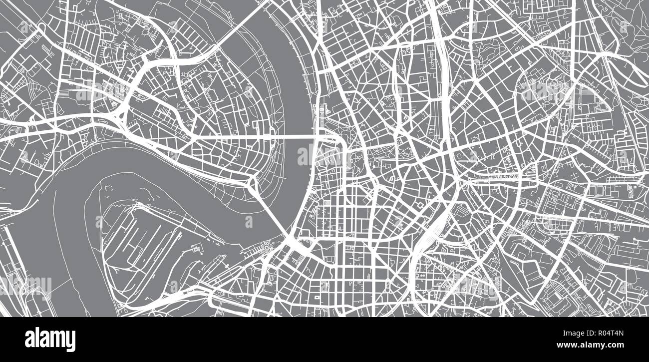 Vettore urbano mappa della città di Dusseldorf, Germania Illustrazione Vettoriale