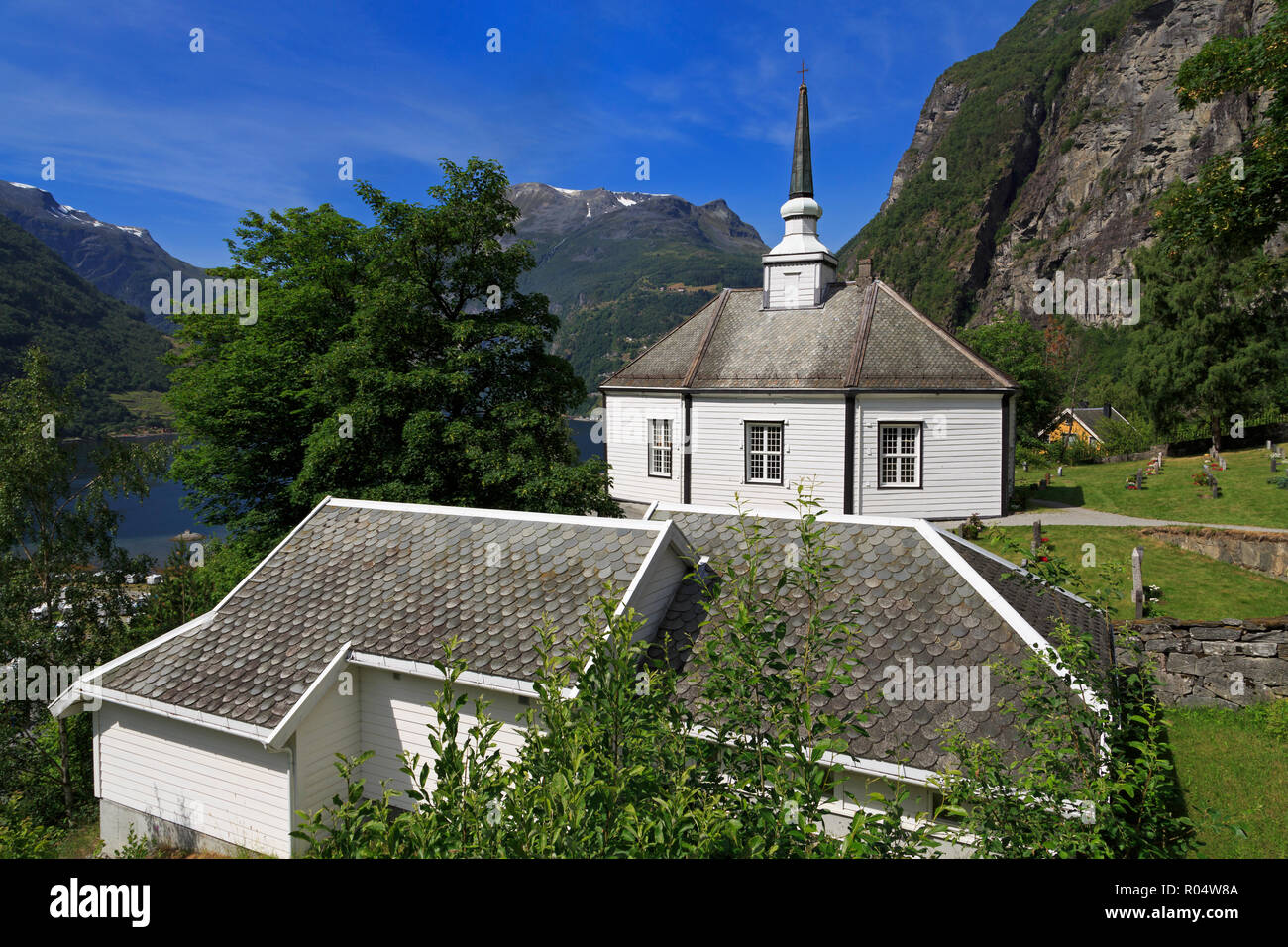 Geiranger Villaggio Chiesa, More og Romsdal County, Norvegia, Scandinavia, Europa Foto Stock