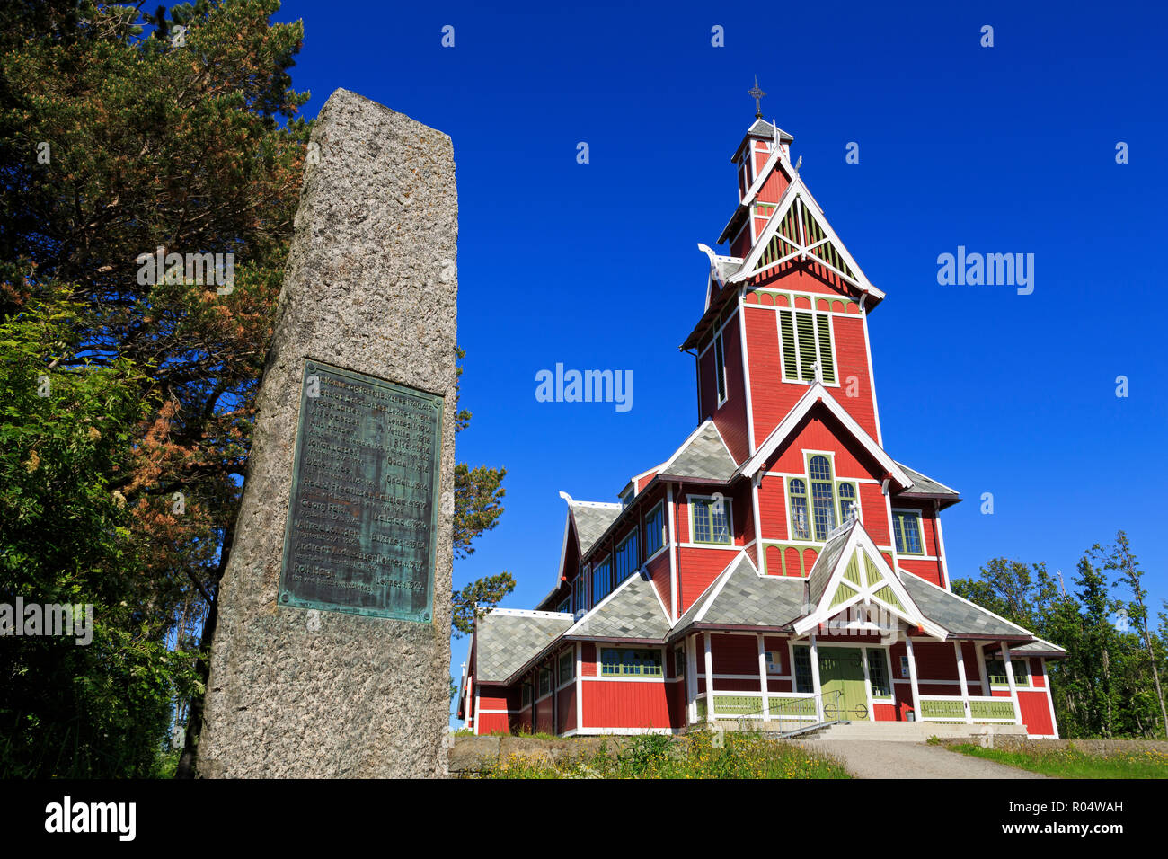 Doga Buksnes Chiesa, Gravdal Village, Isole Lofoten, Nordland County, artiche, Norvegia, Scandinavia, Europa Foto Stock
