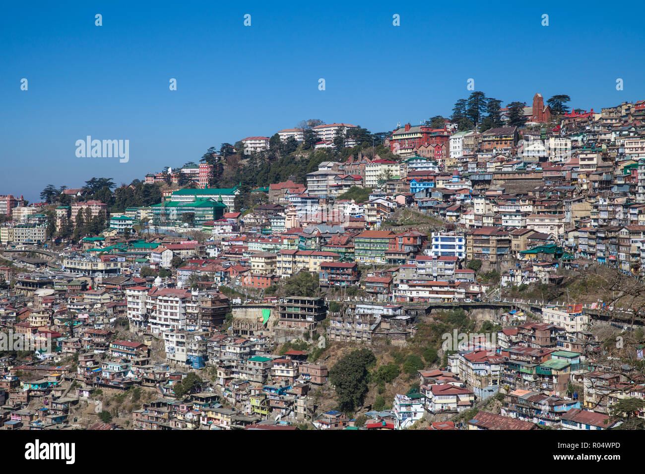 Vista del centro città di Shimla, (Simla), Himachal Pradesh, India, Asia Foto Stock