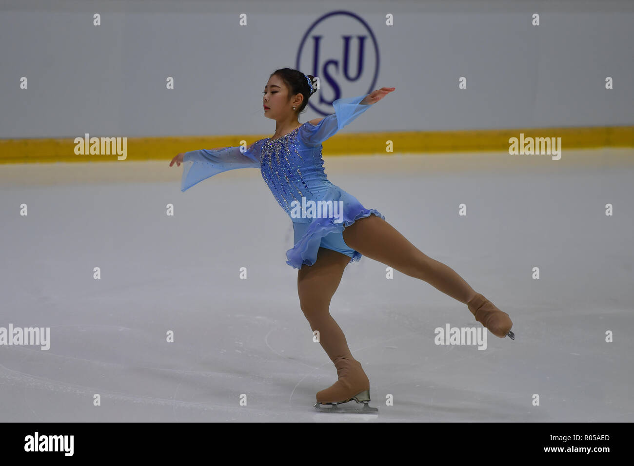 Helsinki, Finlandia. 2 Nov 2018. Hanul Kim (KOR) durante in signore breve programma del GP ISU di Pattinaggio di Figura Helsinki 2018 a Helsinki sala ghiaccio (Helsingin Jaahalli) Venerdì, 02 novembre 2018. HELSINKI . (Solo uso editoriale, è richiesta una licenza per uso commerciale. Nessun uso in scommesse, giochi o un singolo giocatore/club/league pubblicazioni.) Credito: Taka Wu/Alamy Live News Foto Stock