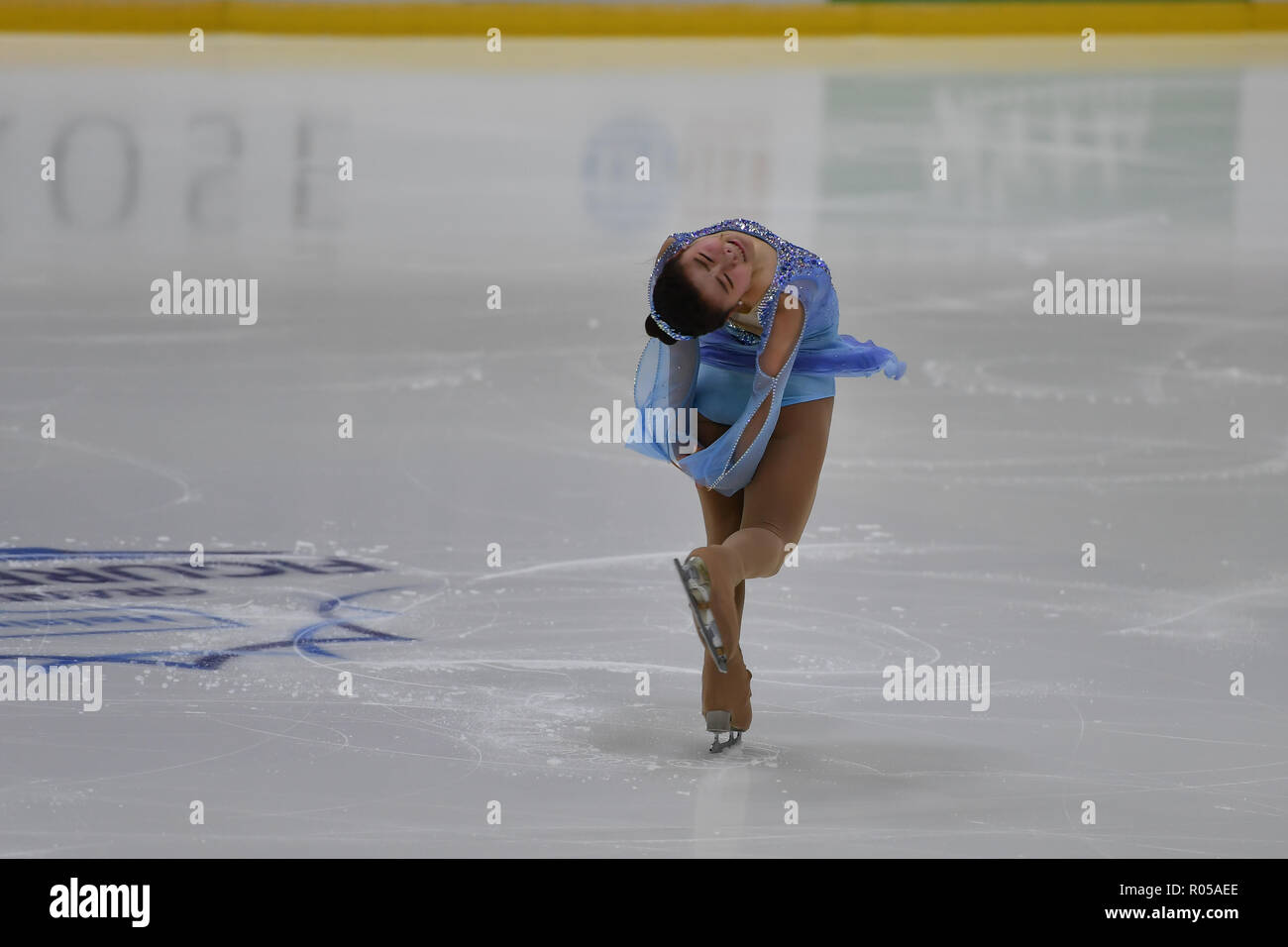 Helsinki, Finlandia. 2 Nov 2018. Hanul Kim (KOR) durante in signore breve programma del GP ISU di Pattinaggio di Figura Helsinki 2018 a Helsinki sala ghiaccio (Helsingin Jaahalli) Venerdì, 02 novembre 2018. HELSINKI . (Solo uso editoriale, è richiesta una licenza per uso commerciale. Nessun uso in scommesse, giochi o un singolo giocatore/club/league pubblicazioni.) Credito: Taka Wu/Alamy Live News Foto Stock