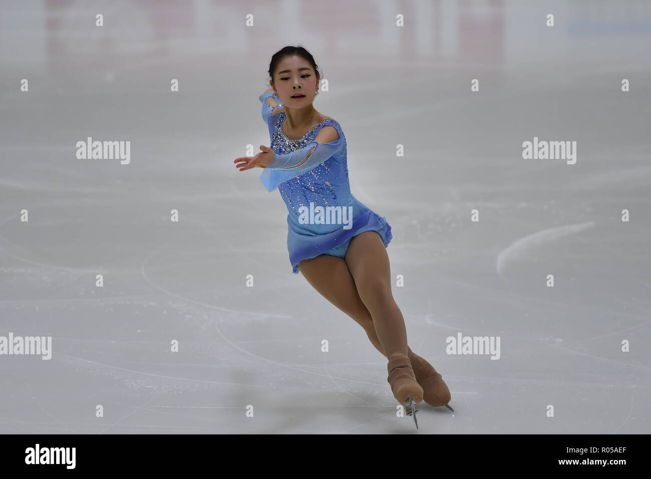 Helsinki, Finlandia. 2 Nov 2018. Hanul Kim (KOR) durante in signore breve programma del GP ISU di Pattinaggio di Figura Helsinki 2018 a Helsinki sala ghiaccio (Helsingin Jaahalli) Venerdì, 02 novembre 2018. HELSINKI . (Solo uso editoriale, è richiesta una licenza per uso commerciale. Nessun uso in scommesse, giochi o un singolo giocatore/club/league pubblicazioni.) Credito: Taka Wu/Alamy Live News Foto Stock