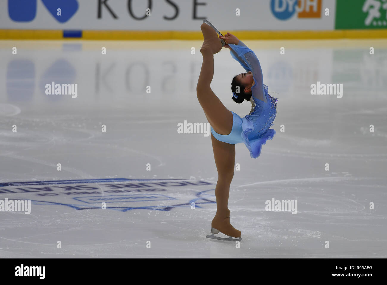 Helsinki, Finlandia. 2 Nov 2018. Hanul Kim (KOR) durante in signore breve programma del GP ISU di Pattinaggio di Figura Helsinki 2018 a Helsinki sala ghiaccio (Helsingin Jaahalli) Venerdì, 02 novembre 2018. HELSINKI . (Solo uso editoriale, è richiesta una licenza per uso commerciale. Nessun uso in scommesse, giochi o un singolo giocatore/club/league pubblicazioni.) Credito: Taka Wu/Alamy Live News Foto Stock