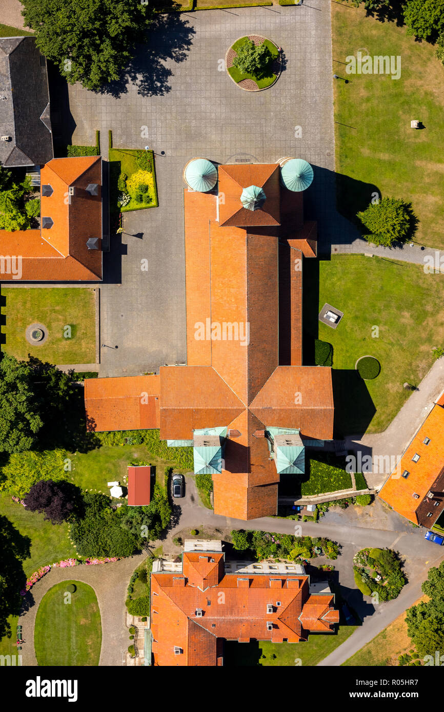 Luftbild, Stiftskirche San Bonifatius von Oben, Kirchplatz, Schloss Freckenhorst, Everwordstraße, Freckenhorst, Warendorf, Münsterland, Nordrhein-West Foto Stock