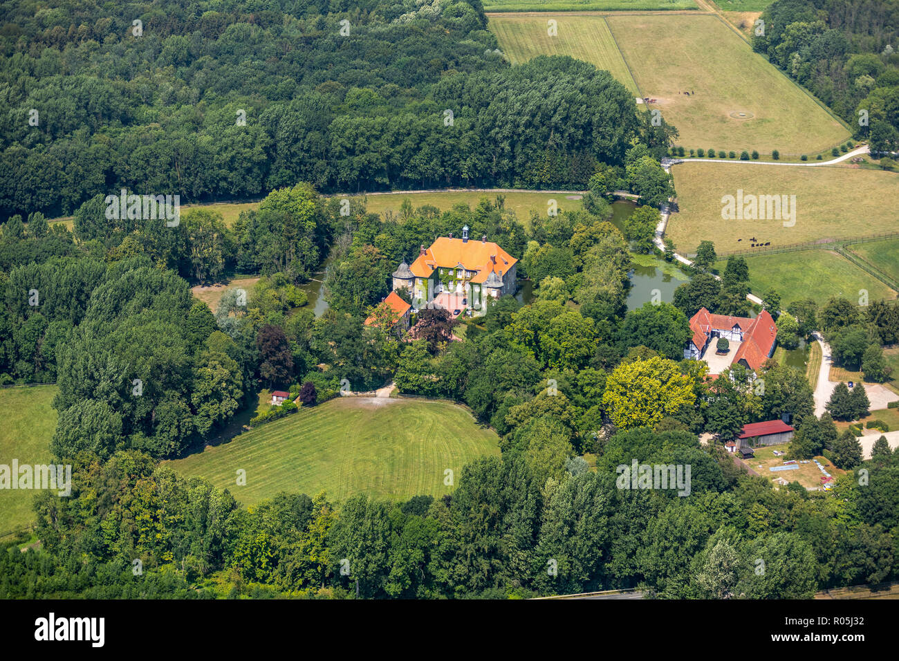 Vista aerea, Schloss Itlingen, Ascheberg-Hebern, Münsterland, Nordrhein-Westfalen, Deutschland Foto Stock