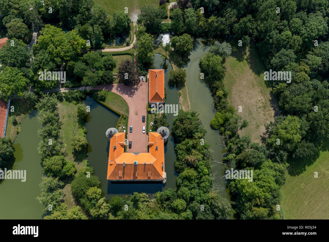 Vista aerea, Schloss Itlingen, Ascheberg-Hebern, Münsterland, Nordrhein-Westfalen, Deutschland Foto Stock