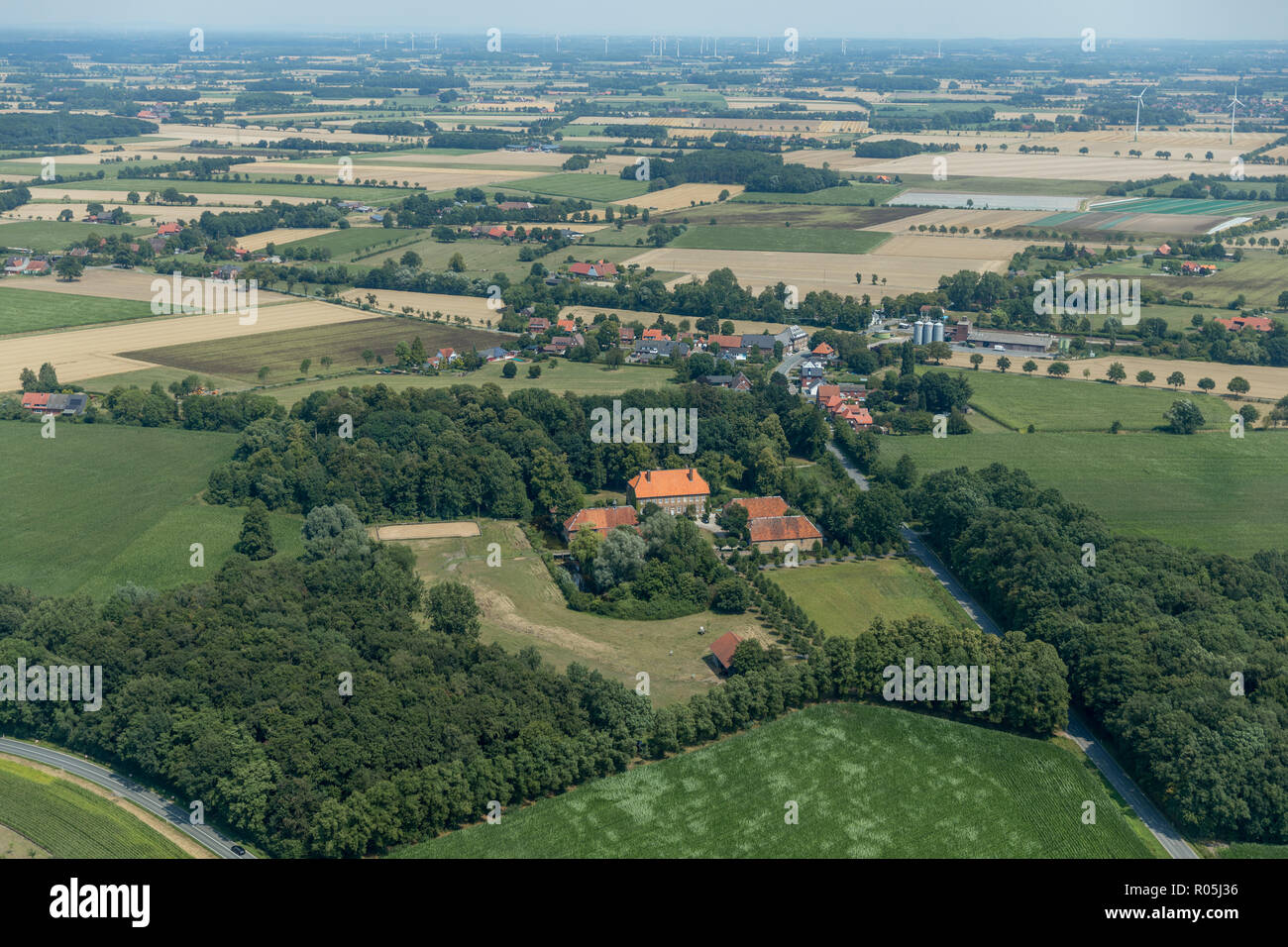 Vista aerea, casa venne, Mersch, Mühlebach, Drensteinfurt, Münsterland, Renania settentrionale-Vestfalia, Germania, Europa, DEU, uccelli-occhi vista, Vista Aerea, un Foto Stock