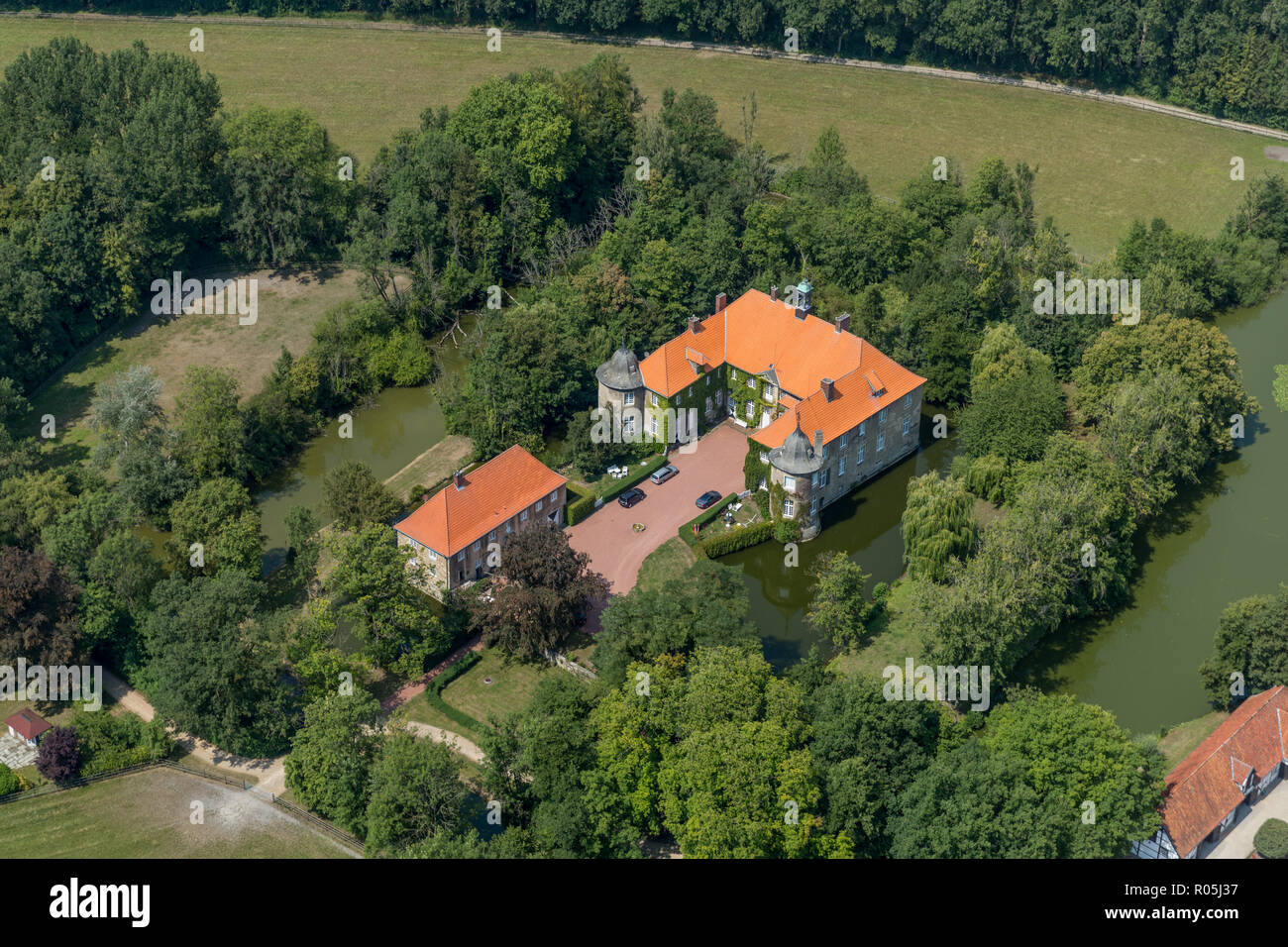 Vista aerea, Schloss Itlingen, Ascheberg-Hebern, Münsterland, Nordrhein-Westfalen, Deutschland Foto Stock