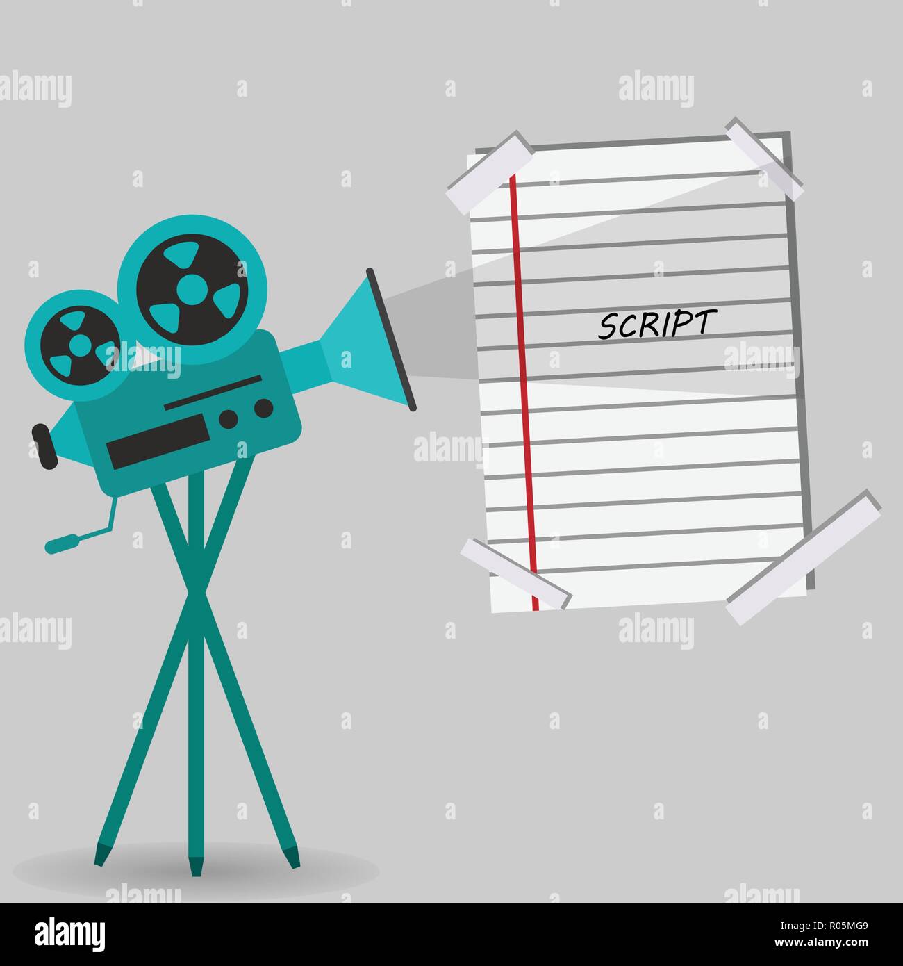 Vintage fotocamera professionale per film e una pagina di script Illustrazione Vettoriale