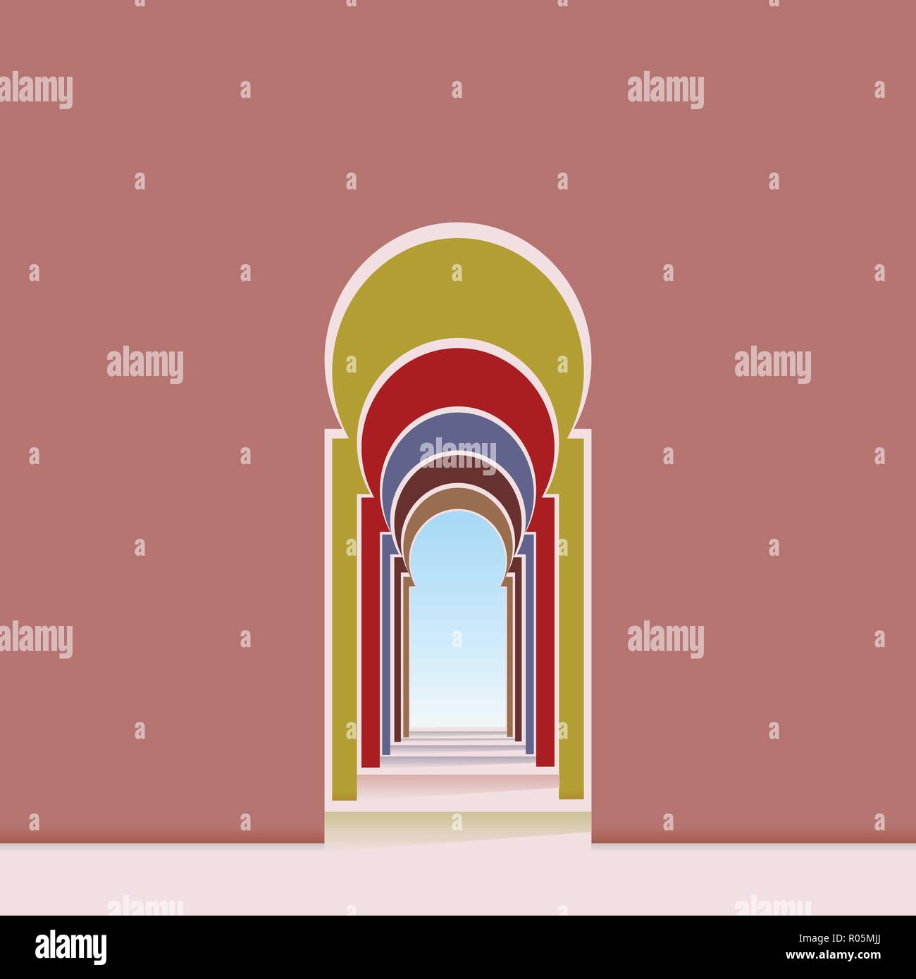 Portale ad arco e corridoio da una moschea Illustrazione Vettoriale